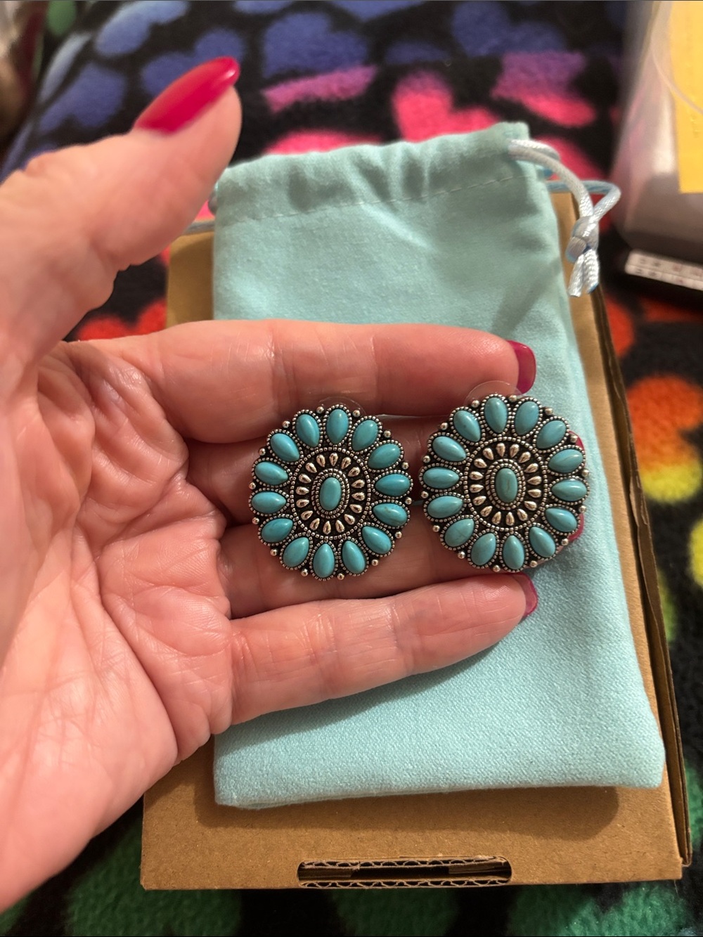 Turquoise Floral Cluster Stud Earrings - Women Jewelry